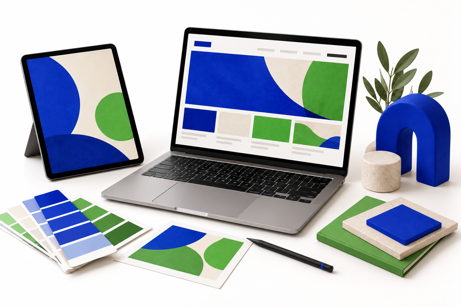 Laptop and tablet displaying a coordinated digital design